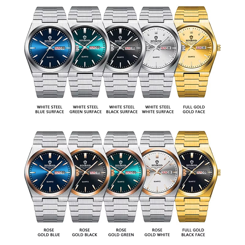 Fashion New Men Business Watch Leisure Quartz Stainless Steel Buckle Watches Waterproof Luminous Calendar Men'S Watches