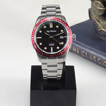 Vintage Diver Watch Men Automatic Mechanical Wristwatches 42Mm Sports Watch Retro Style NH35 Movement Luminous Clock Seig Flamma
