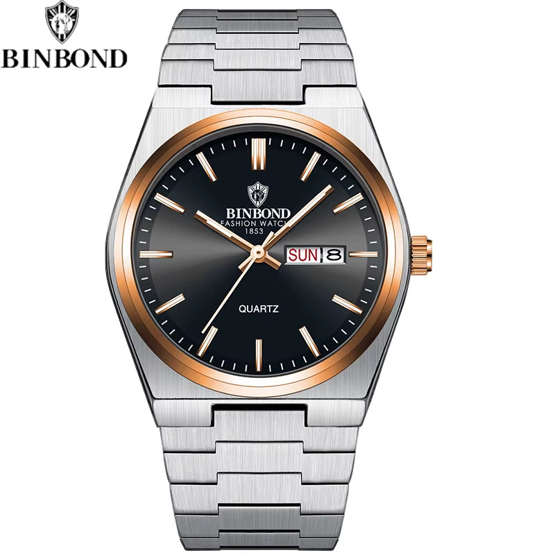 Fashion New Men Business Watch Leisure Quartz Stainless Steel Buckle Watches Waterproof Luminous Calendar Men'S Watches