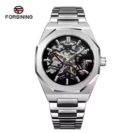 344D Fashion Skeleton Men'S Mechanical Watch Automatic Movement Pointer Night Light Steel Watch Advanced Men'S Clock