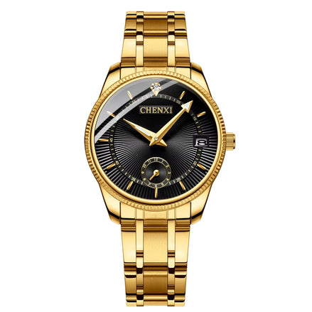 Fashion Couple Golden Watches Casual Men and Women Quartz Watch Stainless Steel Luminous Calendar Waterproof Wristwatch