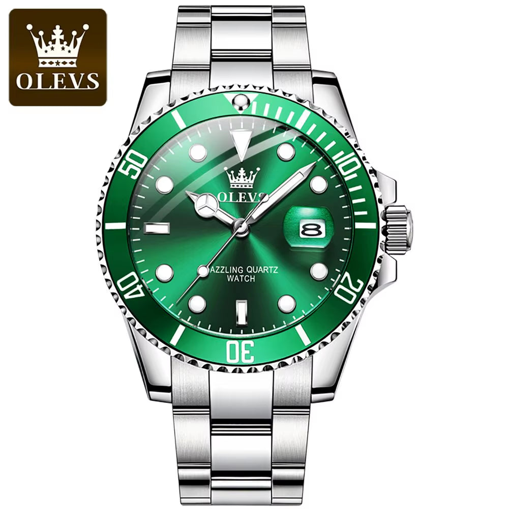 Top Original Men Quartz Watch Green Waterproof Watch for Men Stainless Steel Quartz Men Luxury Watch Luminous Wristwatch