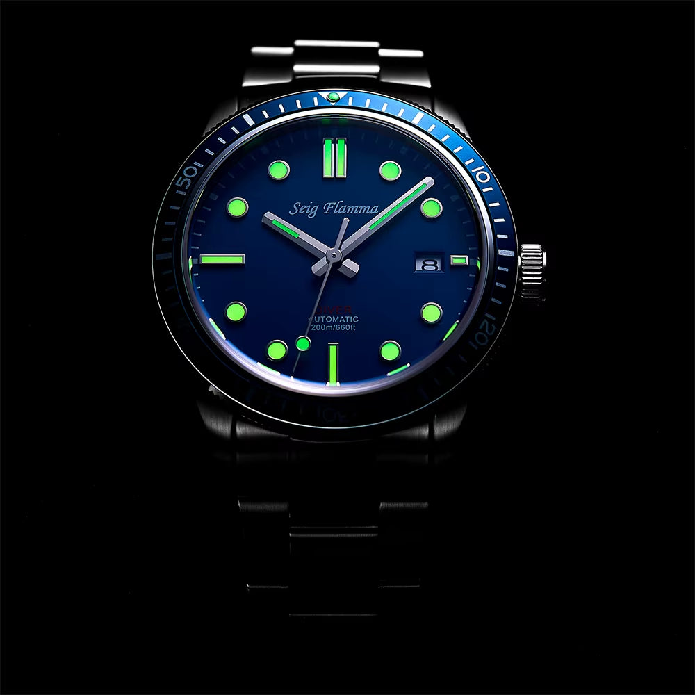 Vintage Diver Watch Men Automatic Mechanical Wristwatches 42Mm Sports Watch Retro Style NH35 Movement Luminous Clock Seig Flamma