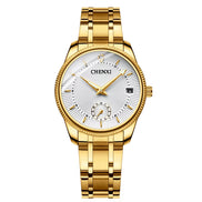 Fashion Couple Golden Watches Casual Men and Women Quartz Watch Stainless Steel Luminous Calendar Waterproof Wristwatch