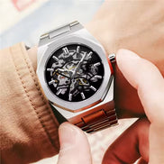344D Fashion Skeleton Men'S Mechanical Watch Automatic Movement Pointer Night Light Steel Watch Advanced Men'S Clock