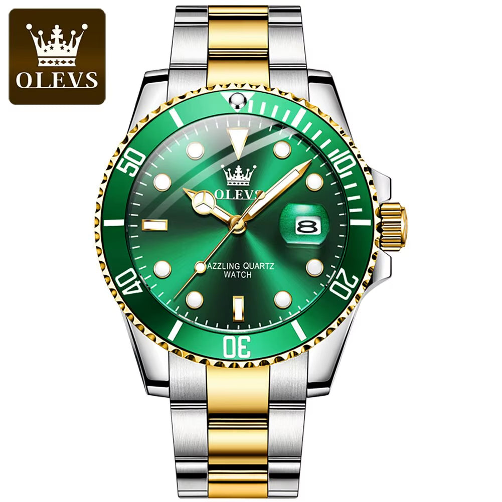 Top Original Men Quartz Watch Green Waterproof Watch for Men Stainless Steel Quartz Men Luxury Watch Luminous Wristwatch