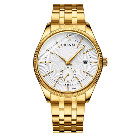 Fashion Couple Golden Watches Casual Men and Women Quartz Watch Stainless Steel Luminous Calendar Waterproof Wristwatch