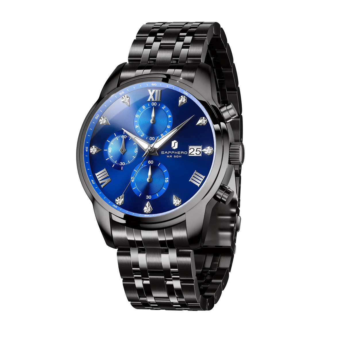 Luxury Men'S Watch Stainless Steel Watch Calendar Waterproof Clock 5ATM Men'S Watch High-End Gift Box Clock