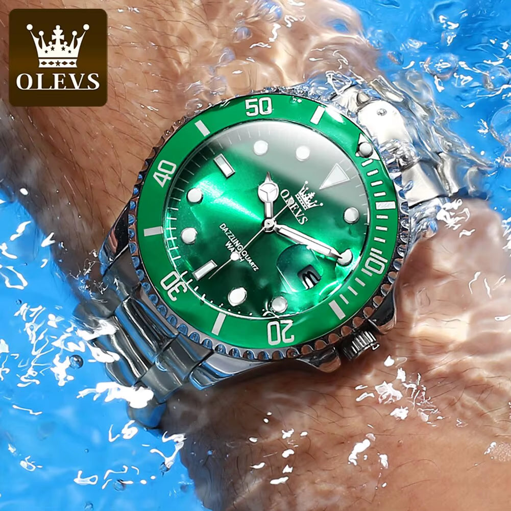 Top Original Men Quartz Watch Green Waterproof Watch for Men Stainless Steel Quartz Men Luxury Watch Luminous Wristwatch