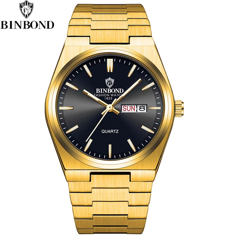 Fashion New Men Business Watch Leisure Quartz Stainless Steel Buckle Watches Waterproof Luminous Calendar Men'S Watches