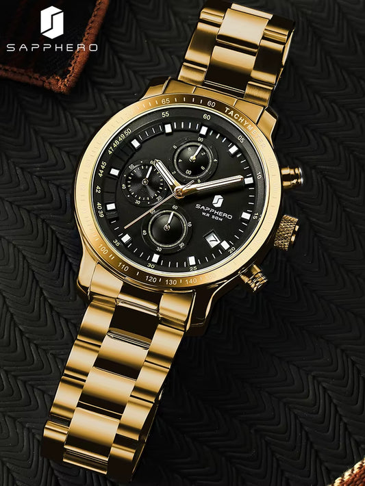 Men'S Watches Luxury Brands Stainless Steel Gold Watches Quartz Waterproof Timepieces Elegant Dating Watches