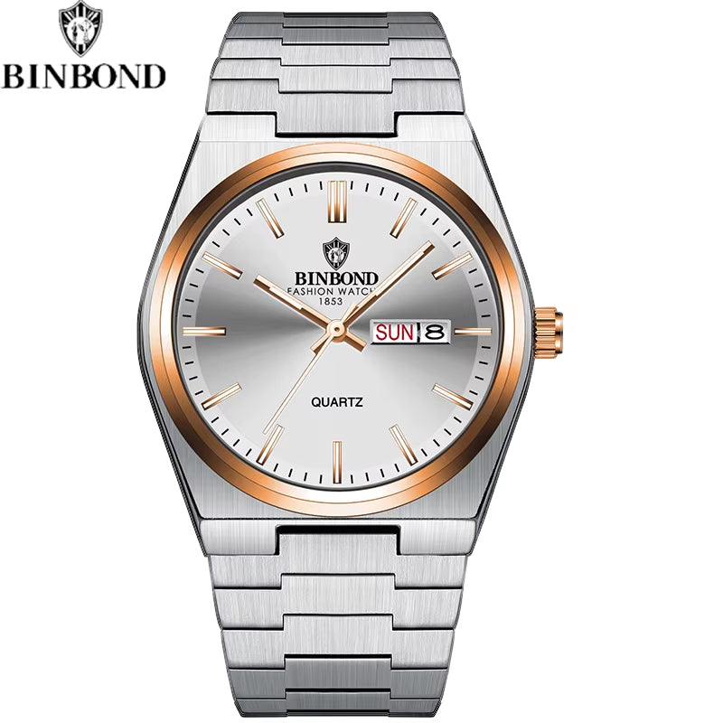 Fashion New Men Business Watch Leisure Quartz Stainless Steel Buckle Watches Waterproof Luminous Calendar Men'S Watches