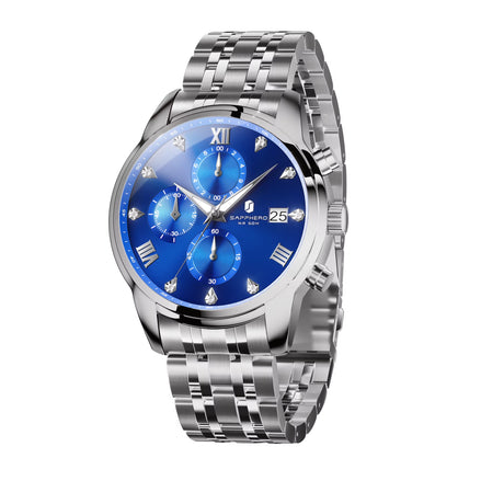 Luxury Men'S Watch Stainless Steel Watch Calendar Waterproof Clock 5ATM Men'S Watch High-End Gift Box Clock