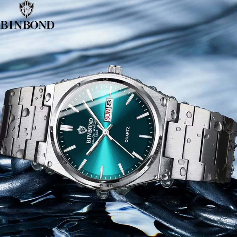 Fashion New Men Business Watch Leisure Quartz Stainless Steel Buckle Watches Waterproof Luminous Calendar Men'S Watches