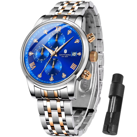 Luxury Men'S Watch Stainless Steel Watch Calendar Waterproof Clock 5ATM Men'S Watch High-End Gift Box Clock