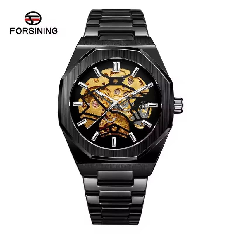 344D Fashion Skeleton Men'S Mechanical Watch Automatic Movement Pointer Night Light Steel Watch Advanced Men'S Clock