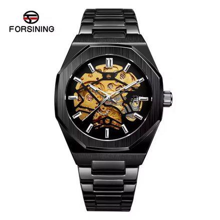 344D Fashion Skeleton Men'S Mechanical Watch Automatic Movement Pointer Night Light Steel Watch Advanced Men'S Clock