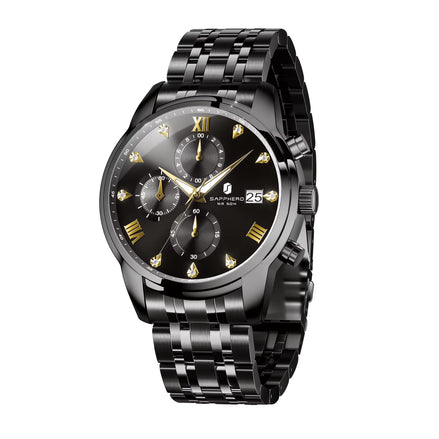 Luxury Men'S Watch Stainless Steel Watch Calendar Waterproof Clock 5ATM Men'S Watch High-End Gift Box Clock