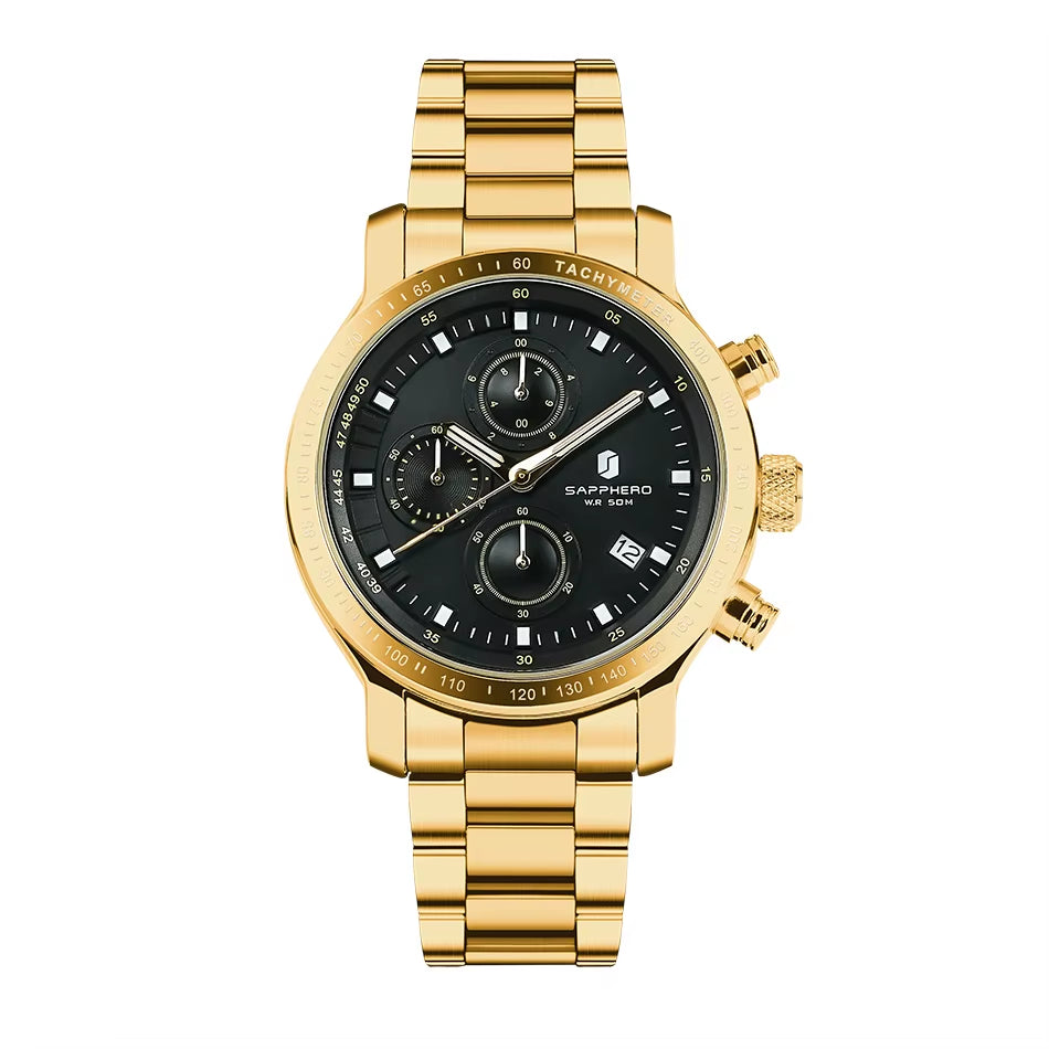 Men'S Watches Luxury Brands Stainless Steel Gold Watches Quartz Waterproof Timepieces Elegant Dating Watches