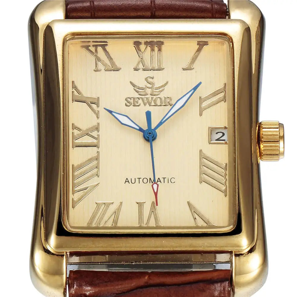 SEWOR Top Brand Luxury Men Watches Gold Rectangle Automatic Mechanical Watches for Men Classic Man Watches Relogio Masculino