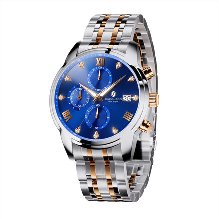 Luxury Men'S Watch Stainless Steel Watch Calendar Waterproof Clock 5ATM Men'S Watch High-End Gift Box Clock
